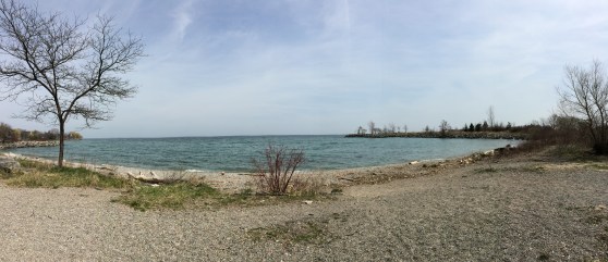 Empty beach on a sunny day in Toronto.